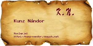 Kunz Nándor névjegykártya